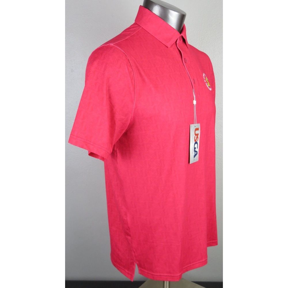 Mens USGA Squirrel Polo Short Sleeve Bright Red M Golf Shirt Polyester US OPEN - Picture 3 of 11